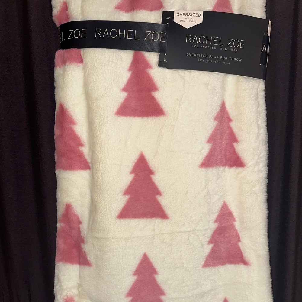 Rachel Zoe Pink Christmas Tree Faux Fur Blanket